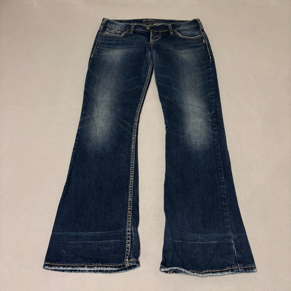 Silver Jeans Co Tuesday Low Rise Bootcut Jeans Dark Wash Distressed 30x33 Grunge
